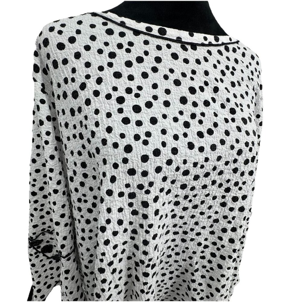Ali Miles Womens 2X Top Black White‎ Abstract Print Lagenlook Button Artsy Bozy